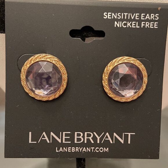 Lane Bryant NWT earrings Round design gold color crystals gray color - Picture 2 of 6